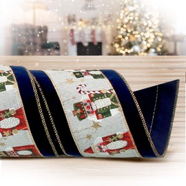 Regency International 4" X 10 Yard Nutcracker Velvet/Gold Back Wired Ribbon - Navy