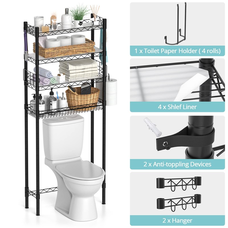 Hodonas Over Toilet Bathroom Organizer, 4-Tier Over The Toilet Storage
