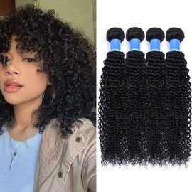 RICHAIR Brazilian 3 Remy Woven Bundles Hair Extensions with Closure, Natural Black, 100 g / Piece 18 Inch 4 Bundles