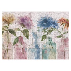 Pretty Flower Bottle Puzzles for Adults 1000 Pieces, Fantasy Wildflower Art Jigsaw Puzzle, Challenging Watercolor Plant Puzzles