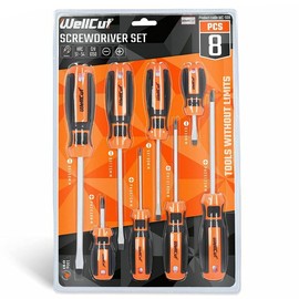 8 Piece Precision Magnetic Screwdriver Set with Slotted and Phillips Screwdrivers with Soft Grip Handles, Ideal for DIY, Toolbox Replacement Kit. WELLCUT