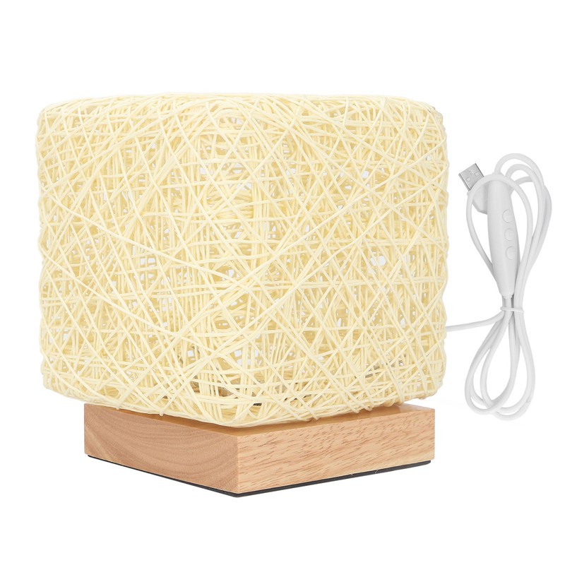 Rattan Table Lamp with LED Bulb USB Powered Decorative Hand