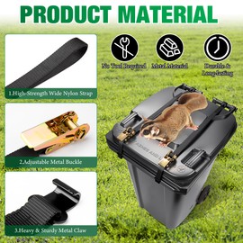 HOMAR 2PCS Trash Can Locks for Animals Adjustable Trash Can Lid Lock with Metal Buckles Bear Raccoon Proof Trash Lock Strap Universal Garbage Can Lid Locks with Strong Band Outdoor Trash Bin Lock