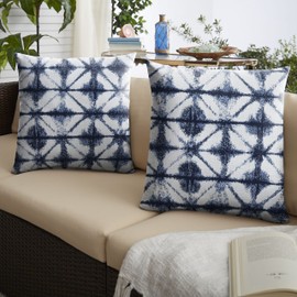 Mozaic Company AMPS116914 Indoor Outdoor Sunbrella Square Pillows, Set of 2, 16 x 16, Navy Blue & White