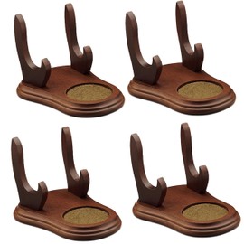 BANBERRY DESIGNS Tea Cup and Saucer Display Stand - Set of 4 Wood Holders for Collectible Teacup and Saucer Sets - Walnut Finish Single Cup/Saucer Display