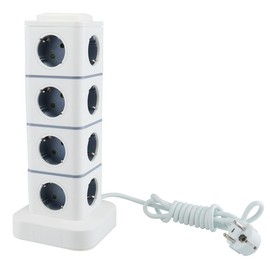 12 Fach Steckdosenleiste mit 2 USB A und 1 USB C, 2500W 10A Steckdosenturm mit 3 Schalter, Mehrfachsteckdose Überspannungsschutz mit 1.8M Kabel, Steckdosenturm Verteilersteckdose für Büro Heim