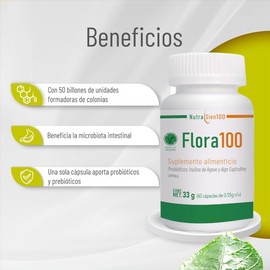Nutrasien100 Flora100 Probióticos Prebióticos Veganos Billones Ufc Inulina Agave Espirulina Flora Intestinal Cápsulas Apoyo Digestivo Gluten Lácteos
