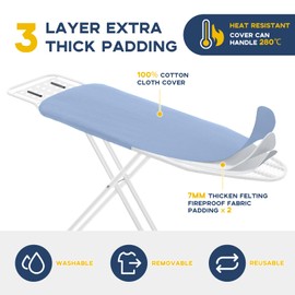 RAINHOL Full Size Ironing Board with Iron Rest, Heavy Duty Compact Ironing Board 43"x13" with Thick Cover and Pad, Height Adjustable Sturdy Iron Stand, Blue