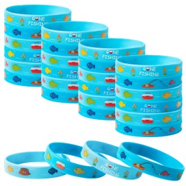 OSNIE 24Pcs Gone Fishing Themed Party Favors Silicone Bracelets Non-Toxic Hypoallergenic Lightweight Stretch Rubber