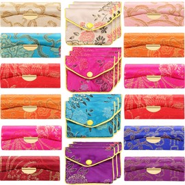 Estuche de 24 piezas de tela satinada sedosa para pintalabios, caja de lápiz labial con espejo de joyería, monedero de seda, bolsa de regalo bordada