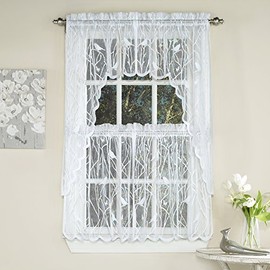 Sweet Home Collection 5 Pc Kitchen Curtain Set, Swag, Valance, Songbird White, 24" Tier Pair
