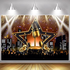 Karaoke Party Decorations Stage Backdrop Music Talent Show Music Party Backdrops Music Theme Banner Musical Night Show Birthday for Boys Girls Adults Photography Background10x6.5ft