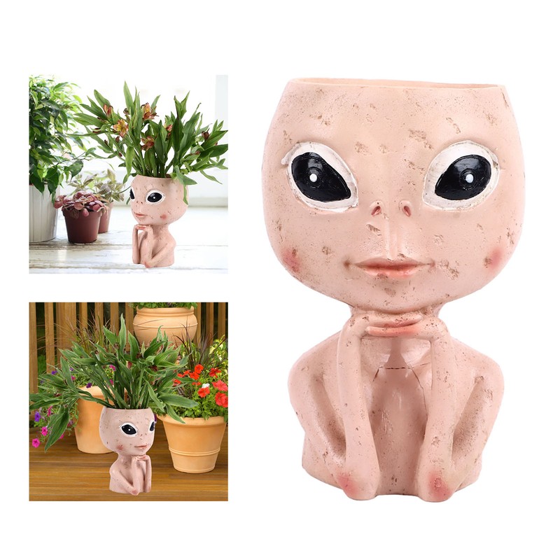 Head Planter Resin Unique Succulent Flower Pot Open Eyed Alien