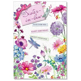Sister-in-Law Birthday Card - Flowers - 7.5" x 5.25" 10002