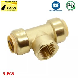 PAKA TOOLS 3 PC 1/2" x 1/2" x 1/2" FNPT SHARKBITE STYLE PUSH FIT TEES, LEAD FREE BRASS