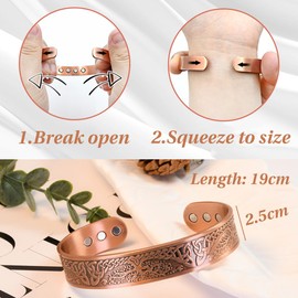 MWUMRCM Copper Magnetic Bracelets Copper Bracelet with 6 Magnets Solid Copper Bangle Adjustable Cuff Bracelets with Tree Design for Men Women