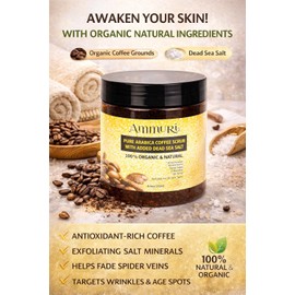 Pure Coffee Arabica Exfoliante anticelulítico de sal del Mar Muerto para cara, cuerpo, piernas y pies, el mejor tratamiento hidratante para estrías, arrugas, venas varicosas, para hombres y mujeres