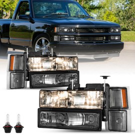 SOCKIR 8PCS Headlight Assembly for 1994-1998 Chevy Silverado C/K 1500 2500 3500 Tahoe Suburban C10 Replacement w/Bulbs Smoke & Amber