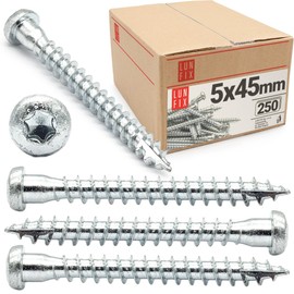 TX20-250 Angle Fitting Screws 5 x 45 mm Full Thread Wood Connector Screws with ETA Wood Screws Silver Galvanised