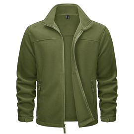 TACVASEN Warm Jackets for Men Winter Thermal Fleece Full Zip Jacket with Inside Pocket Workout Sweater Army Green M