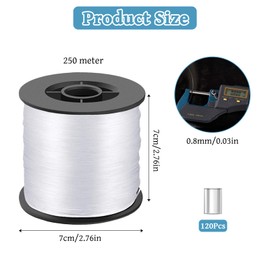 250m Strong Clear Invisible Thread 0.8MM, Nylon String Picture Hanging Cord Heavy Duty Monofilament Fishing Line with 120pcs Aluminum Crimping Loop Sleeve for Hanging Crafts