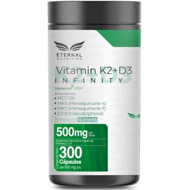 VITAMIN K2+D3 INFINTIY Liposomal 300 capsulas (500mg por porcion) Complejo de Vitaminas K2 (MK4 y MK7) + Vitamina D3 con MCT OIL y Folato, by Eternal Nutrition - Ingredientes Naturales Premium de USA