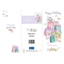 Nigel Quiney Female Birthday Money Wallet Card for Women/Girls - Shopping Bags & Butterflies - Eco-Friendly and Recyclable