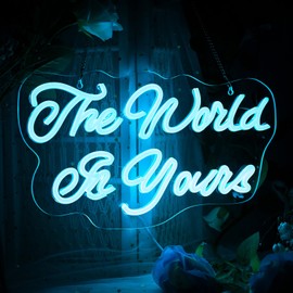 The World Is Yours Neon Sign, Ice Blue The World Is Yours Light Up Sign for Wall Decor, Cool Words Led Neon Sign for Man Cave Girls Bedroom Game Room Birthday Gift Wedding Graduation Party Decorations