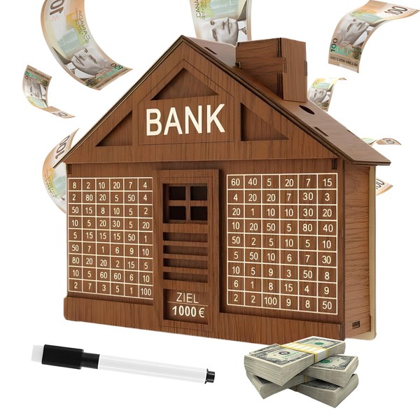 Wooden Money Box with Numbers, with Target, Money Box for