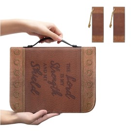 Cadowhimsy Bible Cover Casual Church Bible Case Lightweight Book Cover with Top Handle 2pcs Bookmark for Women Men Christian Study Prayer, Leather Texture Bible Verse Pattern, M