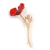 Bright Red Enamel Poppy Brooch In Gold Tone Metal -
