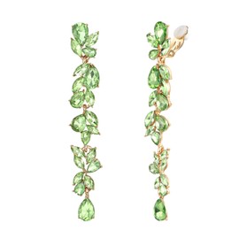 EVER FAITH Rhinestone Crystal Chandelier Clip-on Earrings for Women Brides, Art Deco Marquise Teardrop Bridal Long Drop Accessories for Prom Peridot Light Green Gold-Tone