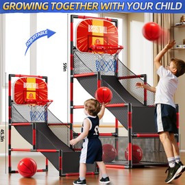 KIZONLY Arcade Basketball Game Indoor, Kids Ajustable Basketball Hoop, Outdoor Carnival Sports Play Toy with 4 Balls and Air Pump, Educational Birthday Gift for Boys Girls 3 4 5 6 7 8 Year Old (Red)
