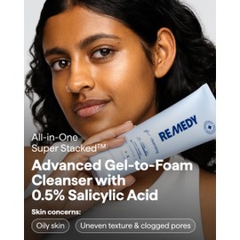 Remedy for Lightweight Cleansing - Gel to Foam Cleanser for Normal to Oily Skin - 0.5% Salicylic Acid, Ceramides, Glycerin, Green Tea - By Dermatologist Dr. Shah, 5 fl. Oz
