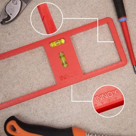 Innox Electrical Socket Back Box Cutting Template - with Vertical and Horizontal Spirit Levels I Electricians Tools I Double Plug Sockets I Double Socket Back Box I Spirit Level (Red)