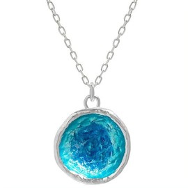 NicoWerk SKE697 Women's Silver Necklace Blue 925 Sterling Silver Enamel Curved Shiny Anchor Chain Round Circular Holiday Unusual Chic, Sterling Silver