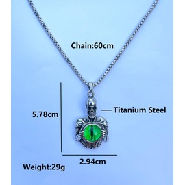 Devil Eye Demon Skull Pendant Gothic Skull Green Evil Eye Necklace for Men Punk Skull Eye of Hell Necklace Devil Skull Dragon Eye Jewelry Skull Evil Eye Necklace, Stainless Steel