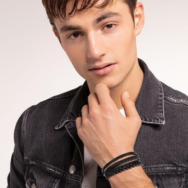 Pulsera Cuero Hombre, Regalos para Papá Dia del Padre Original, pulsera trenzada de piel personalizada, Brazalete Caballero, Joyería Regalos para Hombres Papá Esposo Novio Cumpleaños (Roca volcánicas)