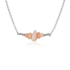Pink Peruvian Opal Chip Bead Bar Necklace in Stainless Steel