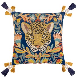Wylder Tropics Regal Leopard Embroidered Velvet Cushion Cover, Royal Blue