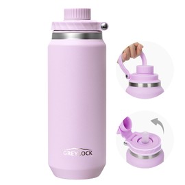 GREYLOCK 24 oz Insulated Water Bottle with Straw Lid, Leakproof Reusable Stainless Steel Vacuum Flask, 24hr Cold & Hot, Carry Handle & Silicone Spout, BPA-Free for Gym, Hiking, Travel,Purple