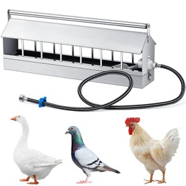 Automatic Chicken Waterer Stainless Steels 14 Windows Chicken Water Feeder Large Watering System with Float Valve Automatic Poultry Waterer for Duck Goose Pigeon Quail
