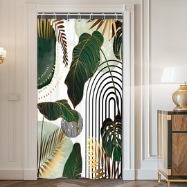 Cinbloo Green Boho 36Wx72H Shower Curtain Small Stall Mid Century Modern Abstract Tropical Gold Monstera Palm Leaf Plant Minimalist Neutral Bathroom Curtain Set Simple Bath Bathroom Accessories Decor