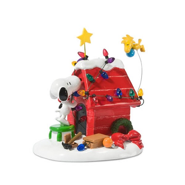 Department 56 Peanuts Decoration, Snoopy’s Dog House, Woodstock, Christmas Lights, 8", Red