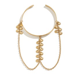 Missgrace Bohemian Layered Simple Tassel Shell Star Chain Open Arm Cuff Gold Silver Armband Cute Arm Bracelet Wide Cuff Long Chain Leaf Armband Charm Multilayer Armband for Women (Shell Gold)