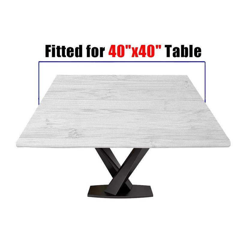 Light Gray Wood Grain Fitted Tablecloth Square, Elastic Edge Home