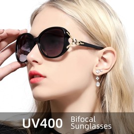 JM Bifocal Reading Sunglasses for Women Fashion Oversized Readers Outdoor Reading Glasses UV400 Protection Black +3.0