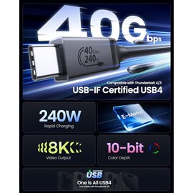 Silkland Cable USB 4 [certificado USB-IF] para cable Thunderbolt 4 de 3.3 pies, sincronización de datos de 40 Gbps, 8K/5K @60Hz, 240W, cable USB C Thu