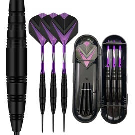 HRLORK 3 Packs Darts Set Professional Darts Set Steel Tip Aluminum Shafts Darts Stems and Flights with 3 Spare Shafts and Darts Case- Purple