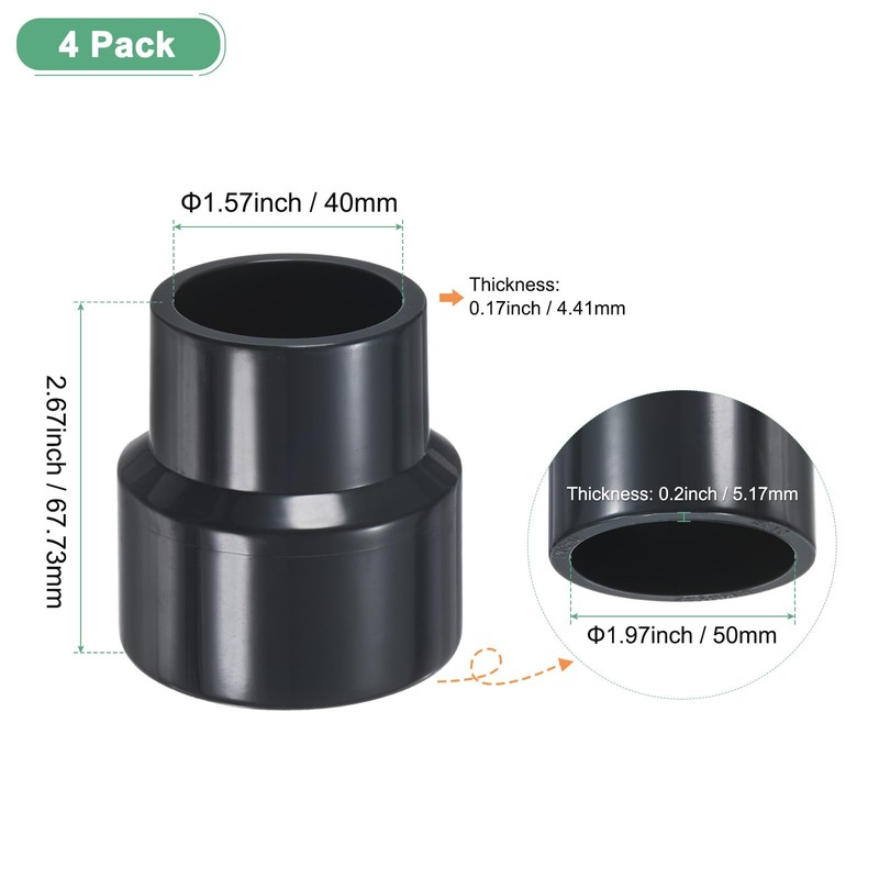 M METERXITY 4-Pack UPVC Reducer Pipe Fitting, DN40x32 Reducing Coupling